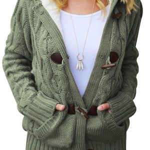 Sherpa lined toggle button hooded sweater